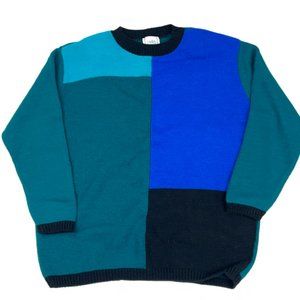 VTG 90s Colorblock Knit Pattern Pullover Sweater
